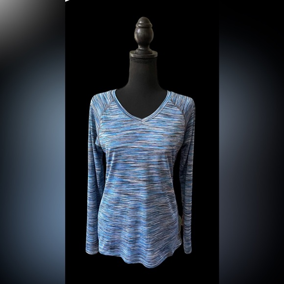 RBX Tops - RBX: Blue, White and Black Brushed Long Sleeve Activewear V Neck Shirt